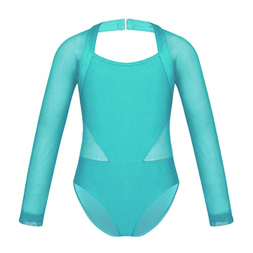 inlzdz Kids Girls Long Sleeves Ballet Dance Leotard Cutout Back Dancewear Gymnastics Outfits Jumpsuit Turquoise 3-4