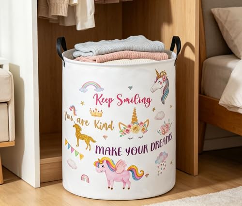 Image of Essme Kids Laundry Basket,Unicorn Hamper Collapsible Waterproof Storage Bin for Girls,Gift Baskets(Color Unicorn)