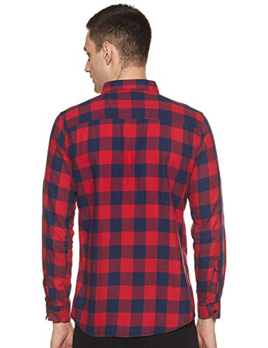 Image of Men's Red Cotton Full Sleeve Checkered Casual Shirt