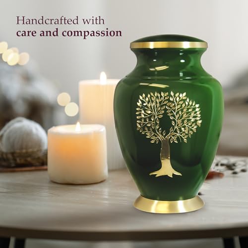 Image of Trupoint Memorials Cremation Urns for Human Ashes, Tree of Life Decorative Burial Urn for Adult Men and Women, Large Green