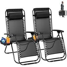 Zero Gravity Chair Set of 2, Patio Lounge Recliners, Adjustable Lounge Outdoor Chairs with Pillows and Cup Holder for Backyard, Poolside, Garden, Pool, Beach, Lawn, Deck, Yard, Black
