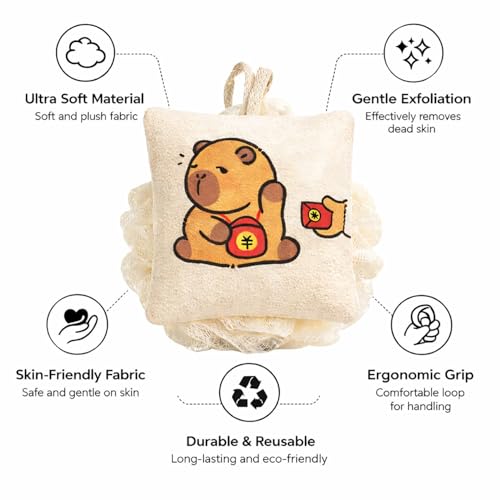 Image of Luxe Home International Bath Sponge For Kids And Adult Microfibre Soft Shower Loofah Bear Pattern Gentle Skin Exfoliating Body Scrubber For Toddler Beige 10x11cm Pack Of 1