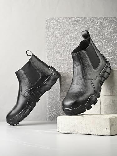 Image of Eego Italy Solid Genuine Leather Anti Skid Chelsea Boots with 3m reflectors