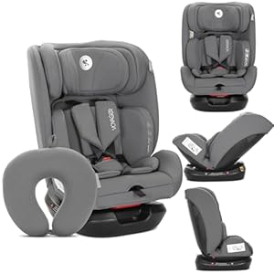 Lorelli Mitwachsender Kindersitz i-Size 40-150cm, Baby Autositz Voyager, Gruppe 0+/1/2/3, Autokindersitz ab Geburt bis 12 Jahre, 0-36 kg, Auto Babysitz ab Geburt, 5-Punkt-Gurt, Grau