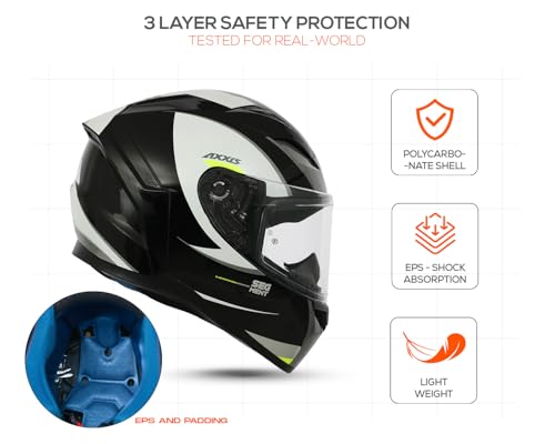 Image of Axxis Segment by MT Group, X Generation Full Face Helmet | ISI & DOT Certified | Anti-Scratch Visor | Lightweight Polycarbonate Shell | Aerodynamic Design | Micrometric Buckle