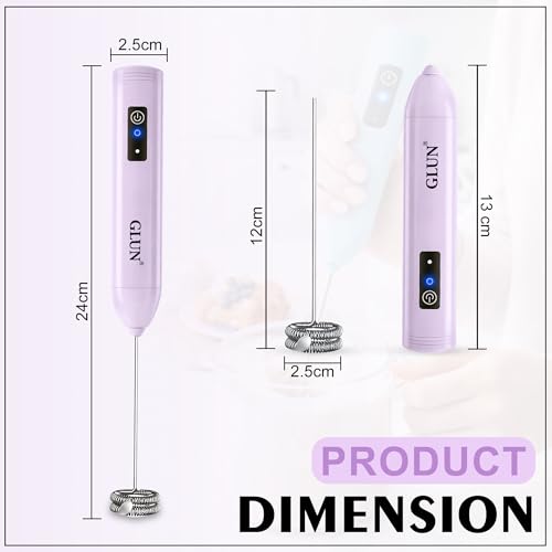 Image of GLUN Portable Coffee Frother Vibe Lavender Colour 1 Piece, Type-C Port Rechargeable Handheld Milk Frother with 2-Layer Detachable Steel Whisk, Fast Foam Maker for Latte, Cappuccino & Coffee