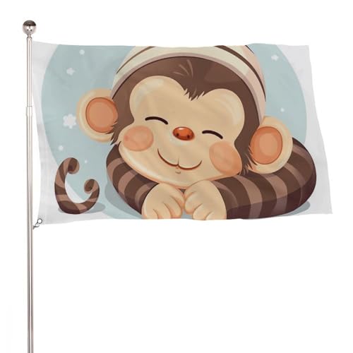 Drapeau de jardin singe endormi 152cm grand pavillon de bienvenue extérieur pour cour