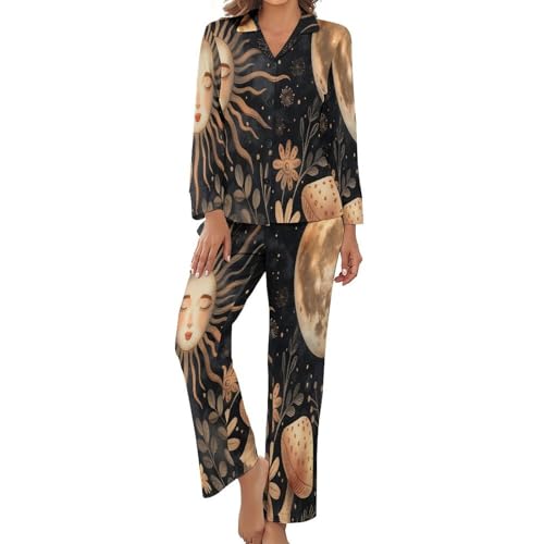 Pyjama femme 2 pièces bohême grande taille imprimé plantes célestes