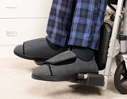 Ravelier Men's Adaptive Slip-Resistant Wide Width Diabetic Comfort Slipper Shoe With Adjustable Hook-And-Loop Closure, Size 12W Us Men, Dark Grey #TOP5