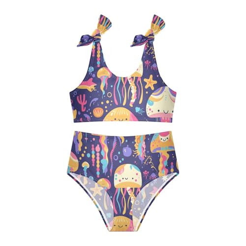 Colorful Jellyfish Girls' 2 Piecing Kids Bikini Set Scoop Neck Swimsuit Swimwear Cute Shoulder Strap3