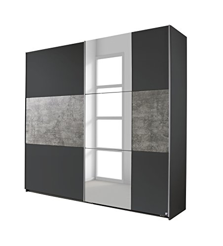 Preisvergleich Produktbild Rauch Schwebetürenschrank 261cm grau / Betonoptik mit Spiegel Packs