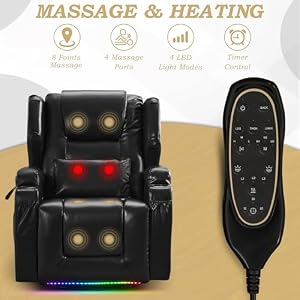 Leather Rocker Recliner Chairs for Adults, 360° Swivel Rocking Theater Seating with Heat and Massage, Oversized Single Sofa with Led Lights for Living Room (Black,Set of 2) Leather Rocker Recliner Chairs for Adults 360 Swivel Rocking Theater Seating with Heat and Massage Oversized Single Sofa with Led Lights for Living Room BlackSet of 2