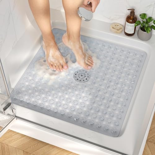 HITSLAM Shower Mat Anti Slip, Square Bath Mat for Tub Non Slip with Suction Cups and Drain Holes...
