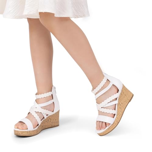 Image of DREAM PAIRS Girls Wedge Sandals Flatform Open Toe Platform Sandals Flower Wedding Party for Little Kid /Big Kid