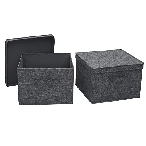 Household Essentials Square Fabric Storage Bins with Lids, Graphite, Set of 2 by Household Essentials - Used condition - US$15.71