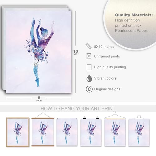 Image of Wall Art Ballet Wall Decor Prints Posters for Room Aesthetic Watercolor Modern Elegant Ballet Dancer Ballerina Gift Dance Artwork for Bedroom Living Room Girls Room, Set of 4 Unframed, 8 x 10 Inch