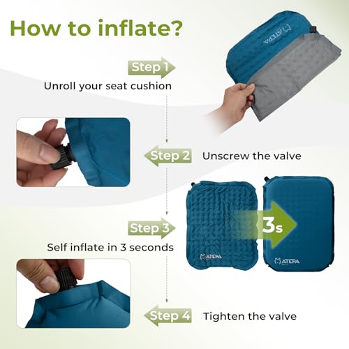 image for ATEPA Inflatable Stadium Seat Cushion, Self-Inflating Memory Foam Stad