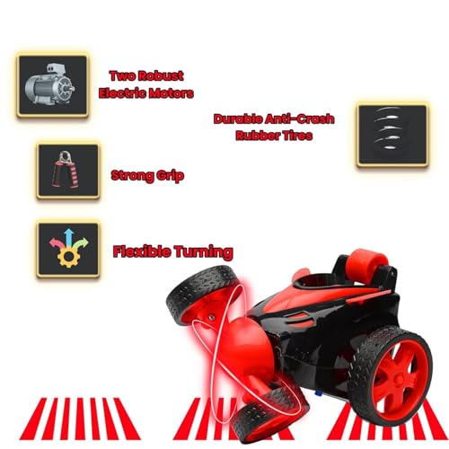 Image of Gooyo GY-2090-14 360 Rotating & Rolling Stunt Car Toy with Demo Functions | Spin, Stunt, Flip Functions | Remote Control Stunt Car Toy for Kids | Red | in-Built Battery | Gift Box Packaging