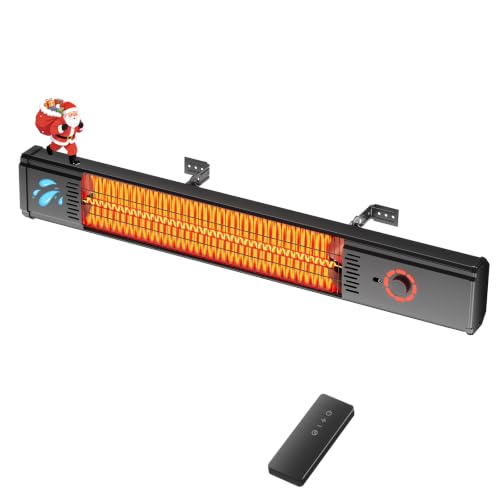 Image of Patio Heater for Outdoor Use 1500W, 8H Timer, Waterproof, Infrared Electric Wall-Mounted Patio Heater, 8 Levels Heating for Garage Backyard Black
