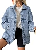 SHEWIN Denim Jacket for Women Long Sleeve Button Down jean Jacket Denim Shirt Lightweight Fall Outfits for Women 2025 Ashleigh Blue Medium
