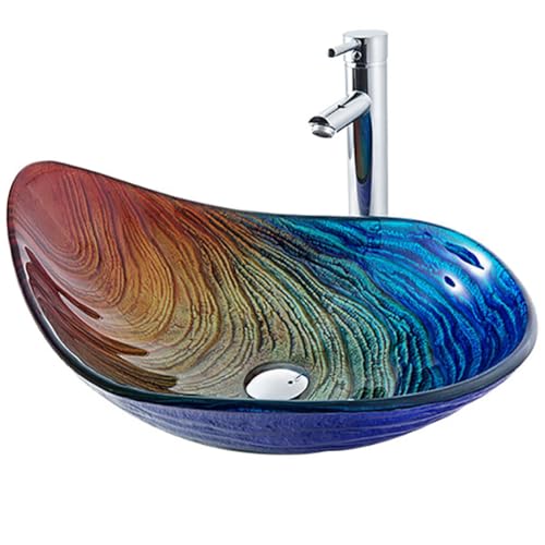MegLob Shell Shaped Bathroom Vessel Sink Kit, Oyster Shell-Shape Vessel Sinks Set, Special Shaped Countertop Wash Basin, Polychromatic Vessel Sinks, Colorful Shell Vessel Sinks,F