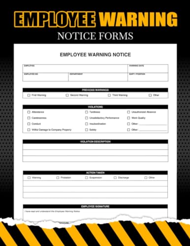 Employee Warning Notice Form: Employee Disciplinary Action Forms Book | Warning Notice and Write Up Forms | Employee Performance | Corrective and Warning Notice Sheets