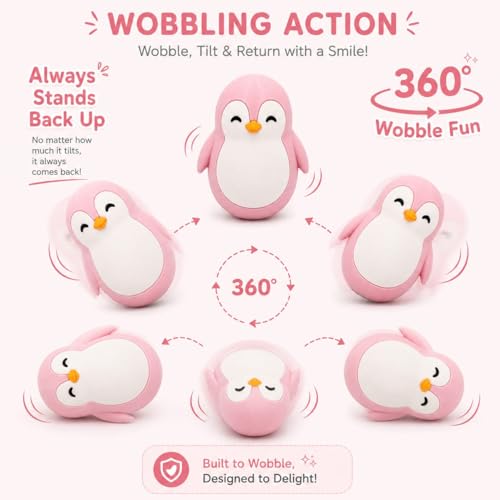 Image of Penguin Roly-Poly Wobble Toy - Self-Righting Stress Relief Fidget & Desk Decor for Kids and Adults, Cute Office Gift (Light Pink and White)