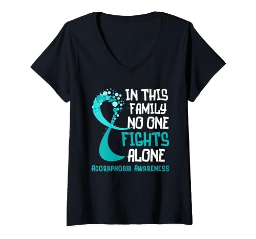Agorafobia Awareness Teal Ribbon Family Fighter Hope Camiseta Cuello V