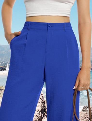 Image of Feiersi Womens Casual Wide Leg Pants High Waisted Button Down Straight Long Trousers Palazzo Pants