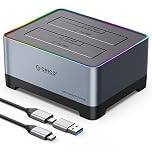 ORICO Hard Drive Docking Station USB 3.2 Gen 2 to SATA I/II/III 2.5 or 3.5 inch HDD SSD Aluminum Alloy RGB Gaming Dock up to 18TB with UASP [Both Type-C and Type-A Support], Tool-Free (5828C3)