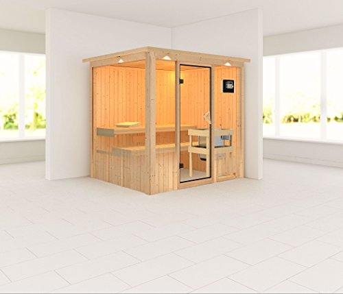 Preisvergleich Produktbild Sodin - Karibu Sauna inkl. 9-kW-Ofen - mit Dachkranz