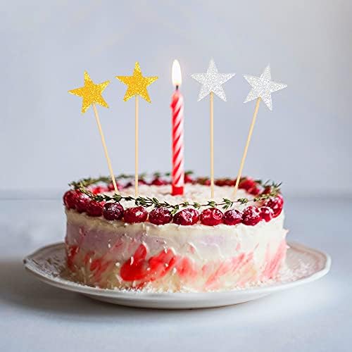 Cake Toppers, 50PCS Christmas Cake Decorating Toppers Glitter Stars, Cupcake Toothpicks Toppers for Birthday Weddings Parties Fruit Picks Food Picks ( Gold & Silver N02DGCQ