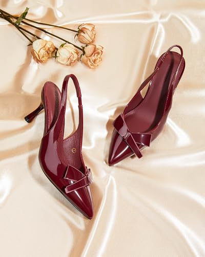 Image of Coutgo Womens Slingback Kitten Heels Bow Closed Pointed Toe Pumps Slip on Office Work Dress Shoes