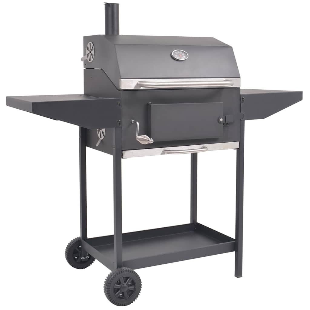 CHARMMA BBQ Charcoal Smoker with Bottom Shelf Black,Outdoor Grills-43048