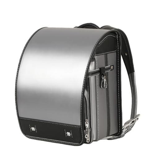 Star-Wind Randoseru Ransel backpack automatic Japanese school bag boys girls leather light weight Rain Cover(Silvery*Black)