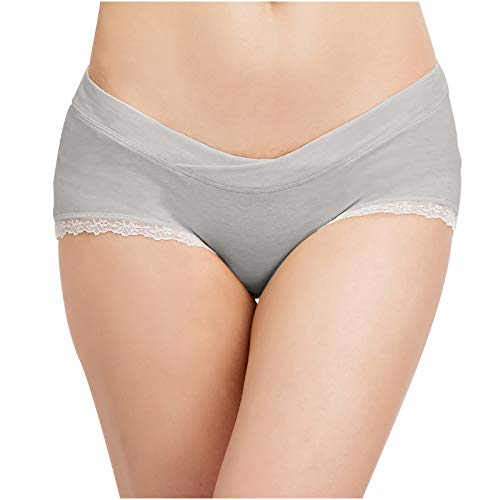 Vuncio Slip Maternité Coton Chic Grande Taille Type V Traverser Élasticité sous-vêtements Culotte Maternité Accouchement sans Couture Taille Basse Culotte Grossesse (Gris, XXL) Cover