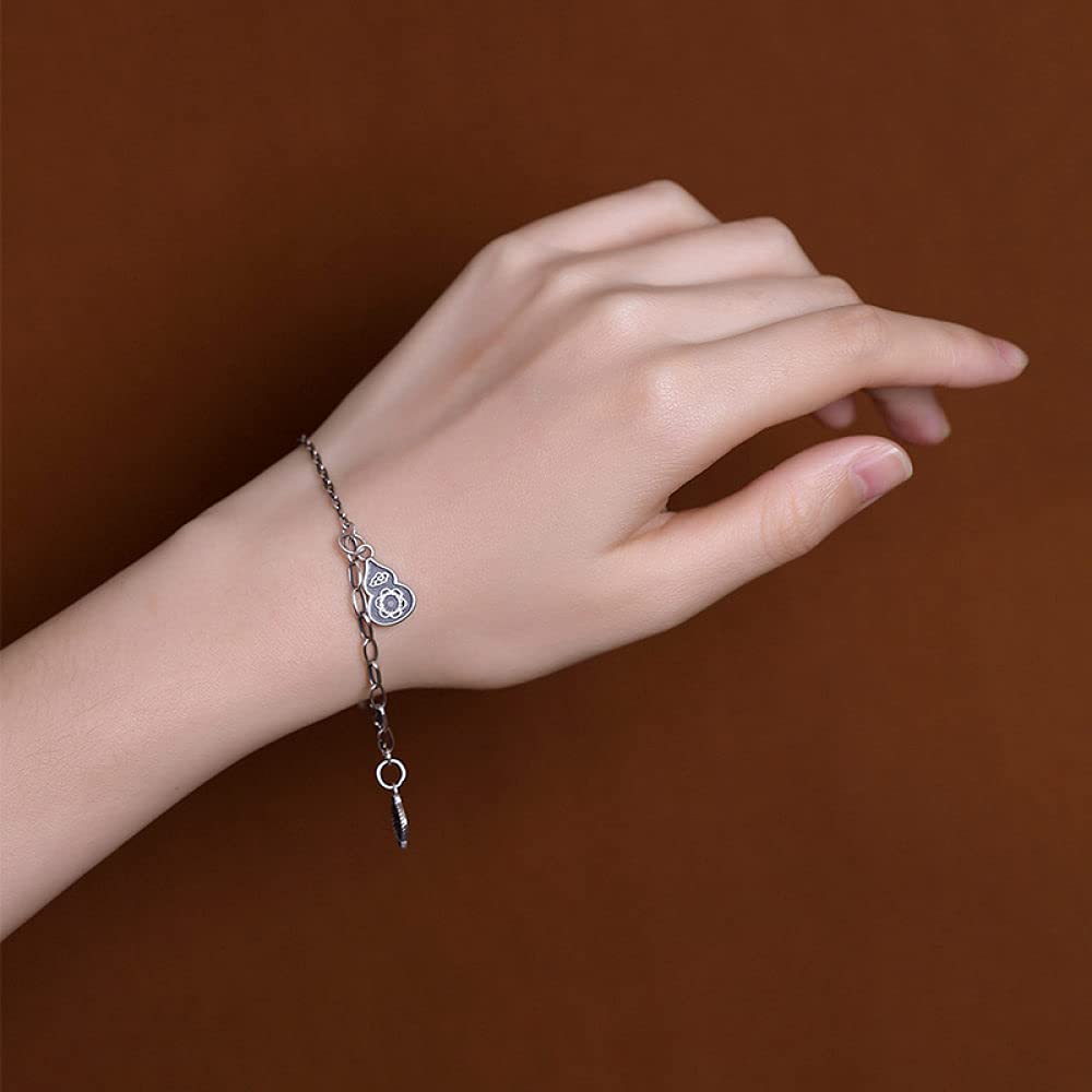 Girls Accessories Bracciale in Argento Sterling 925 Vintage per Donna Semplice Zucca Opaca Fu Carattere Lanterna Gioielli Classici Fascino Spiaggia Estiva Birthday Gift