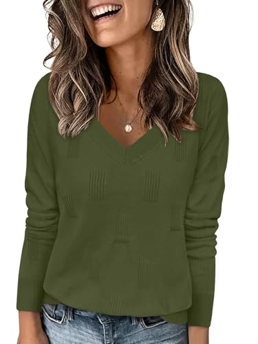Image of Yincro Women V Neck Long Sleeve Soft Sweater Knit Casual Pullover Top
