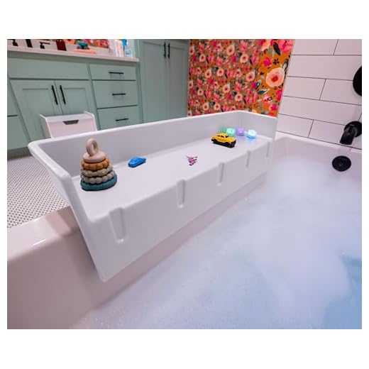 Tub Topper® Bathtub Splash Guard Play Shelf Area - Toy Tray Caddy Holder Storage - Suction Cups Attach to Bath Tub - No Mess Water Spill in Bathroom - Fun for Toddlers Kids Baby (White)