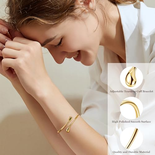 REVOLIA Teardrop Cuff Bracelet for Women Gold Open Cuff Bangle Bracelet Adjustable Minimalist Thin Bangle Wrist Cuff Bracelet Jewelry4
