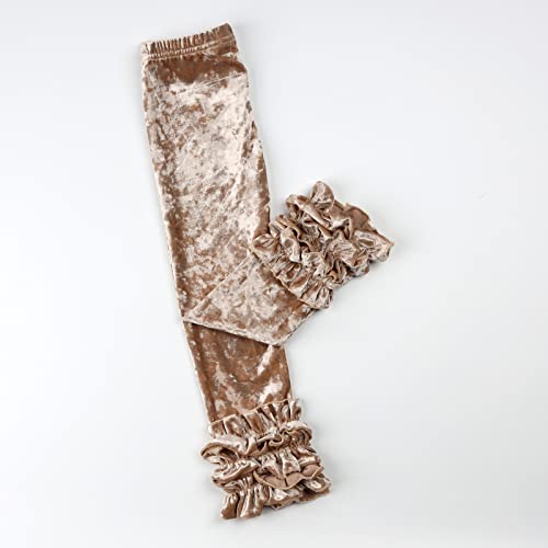 Hoolchean Baby Little Girls Stretch Spun Velvet Ruffle Leggings Toddler Pants (Champagne, Xl: 5-6T) #TOP2