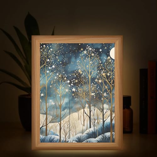 Light Up Painting, Watercolor Forest Wall Art Picture Light Bright Forest Light Up Desktop Art Decor, 10 Brightness, USB Powered, 3 Lighting Modes, Anxiety Relief Gift for Bedroom Home - Without Frame