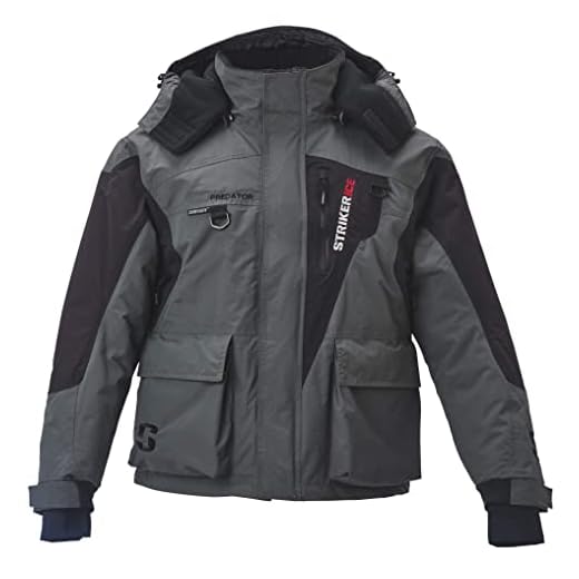 StrikerICE Predator Jacket with Sureflote Technology, Insulated & Waterproof, L, Gray/Black