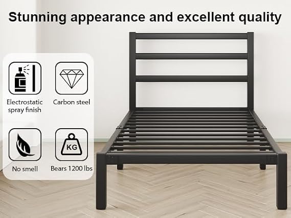 Twin Size Metal Platform Bed Frame with Headboard,Under Bed Storage,Black