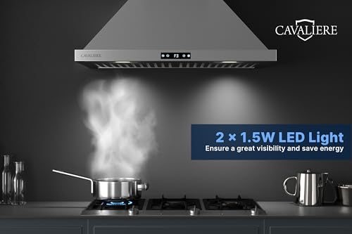 CAVALIERE Digital 462 CFM Wall Mount Range Hood 30 Inch, 3-Year Warranty, Enhanced Stainless Steel, Ducted/Ductless Range Hood Convertible (Kit Included), LED Lights, Baffle Filter, Touch Controls - Thumbnail 4