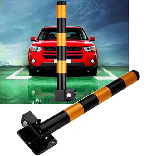 Bolardo de seguridad plegable de 23.6 pulgadas – Barrera de tubo de tráfico con cerradura para estacionamientos de automóviles y entradas – Postes bloqueadores de estacionamiento negros y amarillos