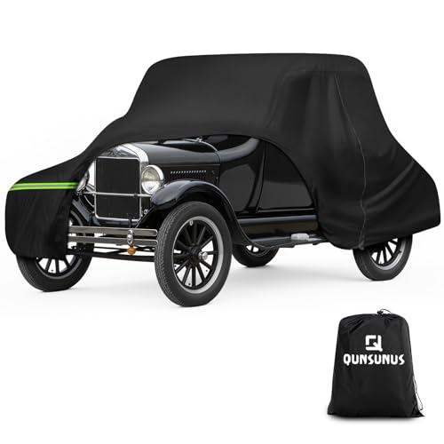 Image of QUNSUNUS Car Cover for Ford Model T 1908-1927 Waterproof with Cotton Lining | Heavy 420D Oxford Outdoor All-Weather Model T Car Cover, with Zipper and Straps, for Dust, Sun, Wind Protection