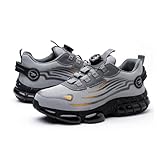 Zapatillas de seguridad para hombre, zapatos de trabajo ligeros, cómodos y antideslizantes con cojín de aire, cordones de hebilla giratoria mejorados, calzado protector para el trabajo diario, Gray