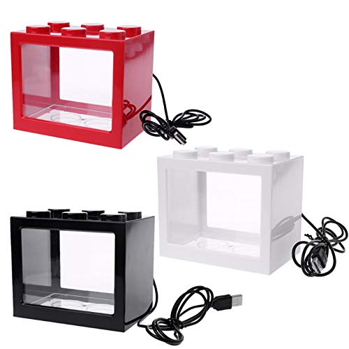 Réservoir à poissons, bocal à poissons, Mini aquarium for poissons avec lampe LED Cylindre de combat for poissons Betta Mini kit de bol à poissons oblat en verre Petit aquarium for poissons(Blanco)