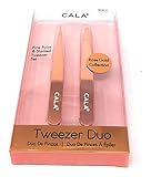 CALA. Pinzas para Cejas. Rose Gold Tweezer Duo Pointed & Slanted. Pack Dúo. Pinza Punta Biselada y Pinta Punta Fina. Acero Inoxidable. Depila Con Precisión Sin Dañar la Piel.